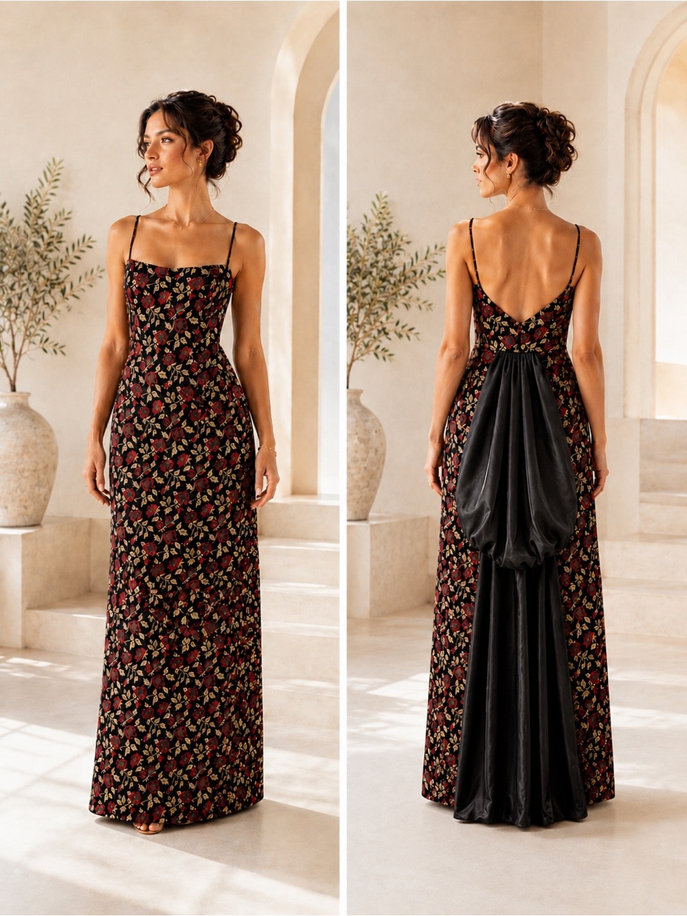 Jessica McClintock Gunne Sax Vintage Rose Brocade Evening Gown Black Gothic